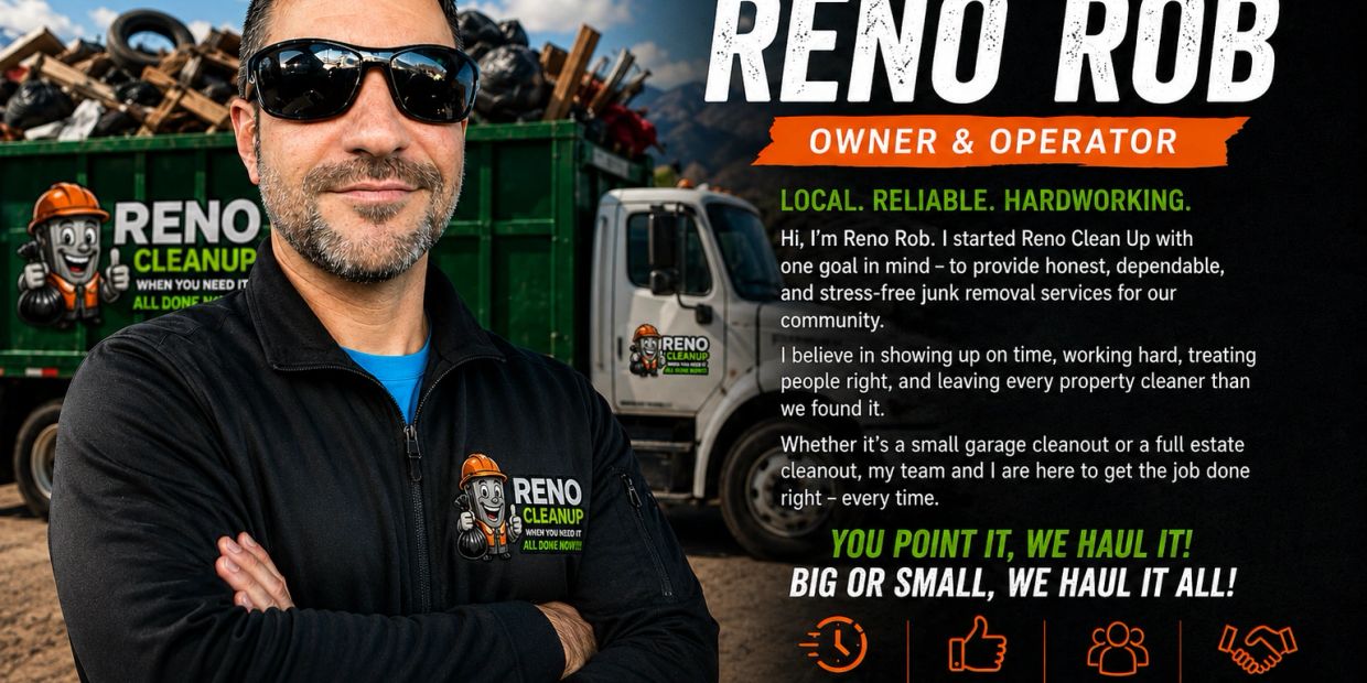 Reno Rob, owner of Reno Clean Up, promotes reliable junk removal.
