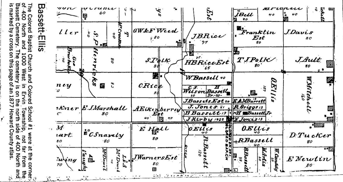This is the original land map for Bassett Settlement in Erving Township of Howard County IN