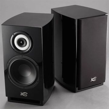 Pair of sleek black bookshelf speakers with a glossy finish.