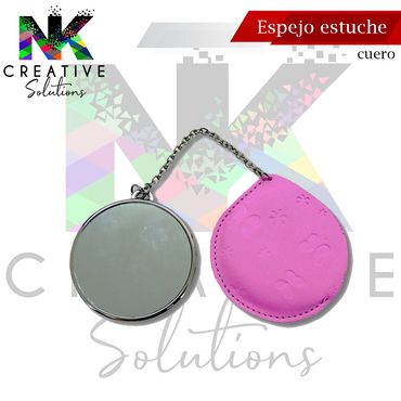 Espejo redondo con estuche cuero