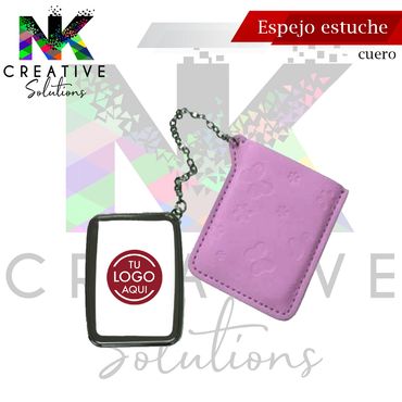 Espejo rectangular con estuche cuero
