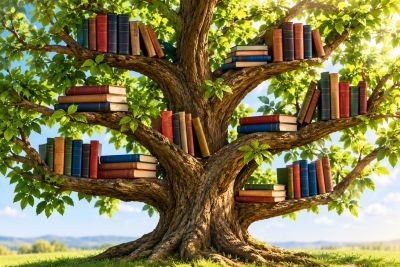 A tree with books on its branches.