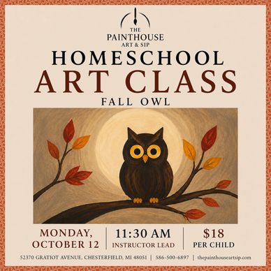 Homeschool art class featuring a fall owl painting.
