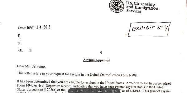 A picture of Asylum approval document