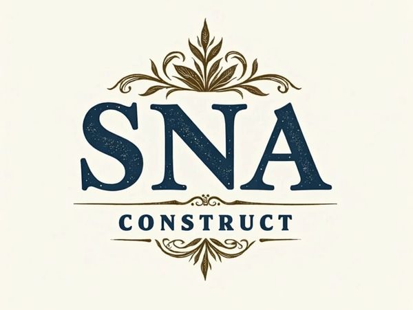 Elegant logo for SNA Construct with decorative floral elements.