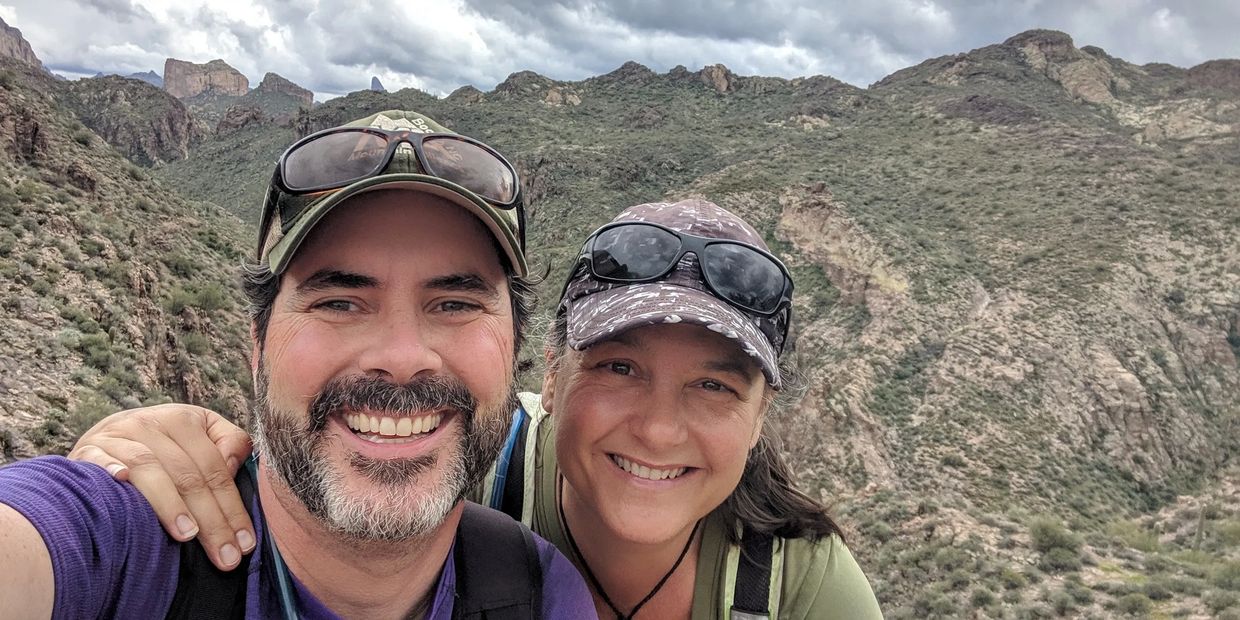 Shari & Hutch hiking in the Superstition Mountains, Arizona. 