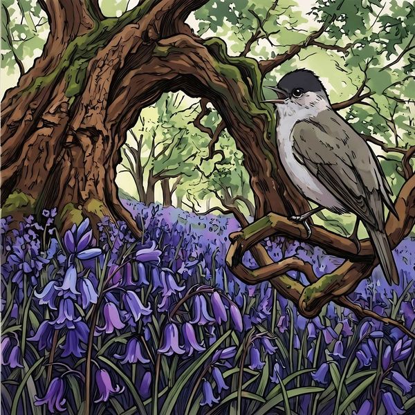 Blackcap and Bluebells by MiE Fielding