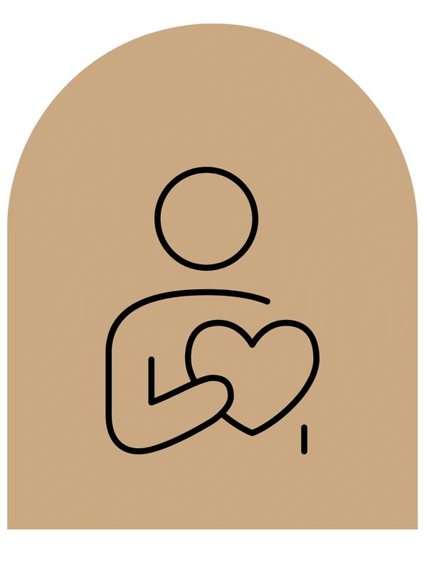 Person holding a heart symbol inside a rounded frame.