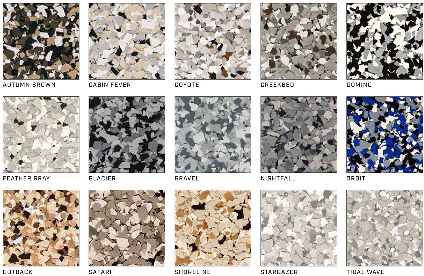 Epoxy flake floor color options