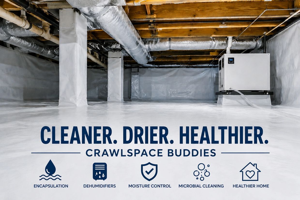 Clean, dry, and healthy crawlspace encapsulation with dehumidifiers and moisture control.