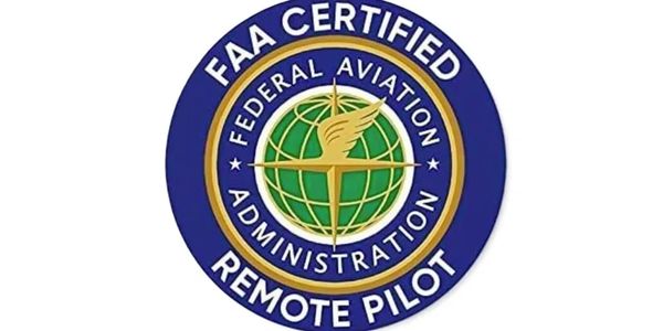 FAA Certified Remote Pilot badge with blue and gold colors.