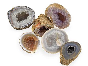 These raw Brazilian Geodes are mounted on a wooden frame.  Geode is approximately 4" high.