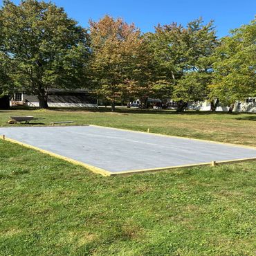 4x4s are staked to the ground to stop any shifting and a heavy weed barrier keeps stone from sinking