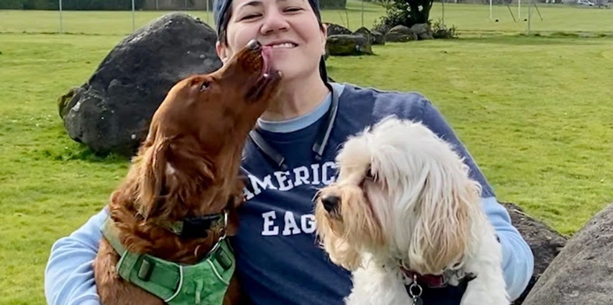 That's me with my dog, Sweet Pea and one of her friends, Sadie giving me some love!