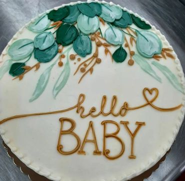 A picture of the hello baby cake for baby shower