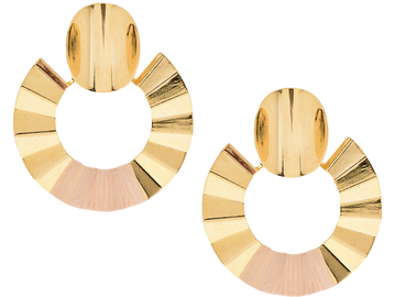 Elegant gold-toned circular earrings with textured pink accents.