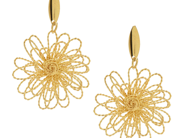 Elegant gold floral-shaped earrings with intricate twisted wire design.