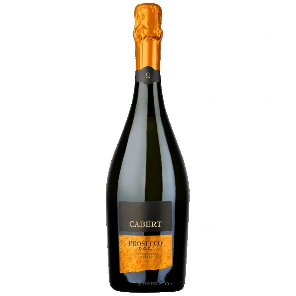 A bottle of Cabert Prosecco with an orange foil top.
