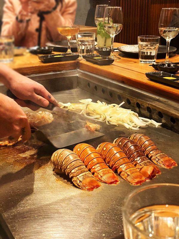 Chef's cooking performance at KIWAMI Teppanyaki