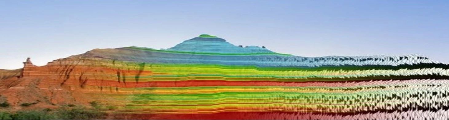 Paisaje con afloramiento de roca sedimentaria estratificada