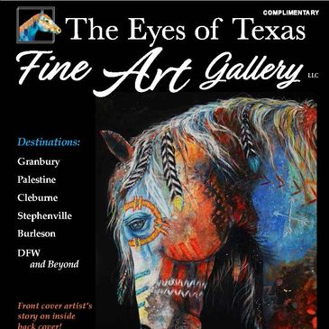 Cover of The Eyes of Texas Fine Art Gallery magazine with colorful horse art.