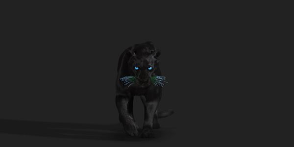 Black panther with glowing blue eyes and whiskers.