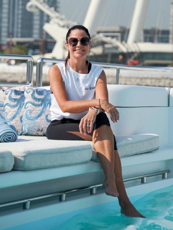 Susi Russell-Park, Dubai-based business and operations consultant, seated aboard a luxury yacht in D