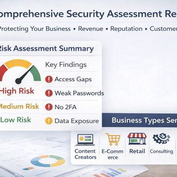 Summary of security risks and business types served in a comprehensive assessment.