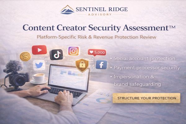 Content Creator Security Assessment for social media and payment protection.