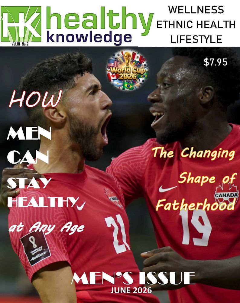 Magazine cover featuring two soccer players, focusing on men's health and fatherhood.