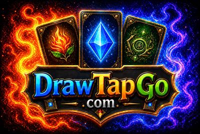 Colorful fantasy card game logo with fiery and icy effects.