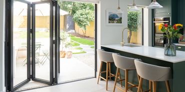 Folding sliding glass door.