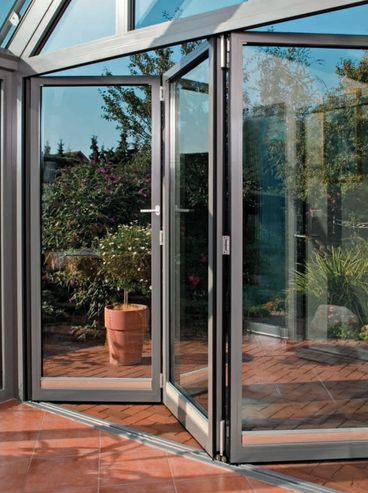 Folding patio doors.