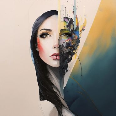 Rendition of my self portrait by Amy Nichols using Adobe Firefly