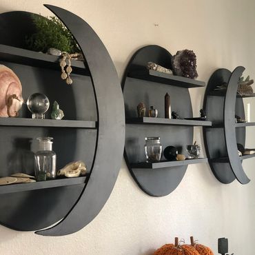Handmade wood Moon Goddess shelves by Amy Nichols