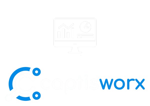 Logo of Captisworx with data analysis icon on a black background.
