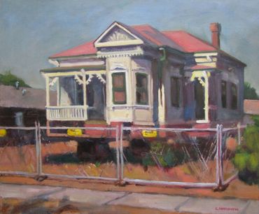 plein air on-site oil painting Woodland CA California historic Victorian house construction rehab