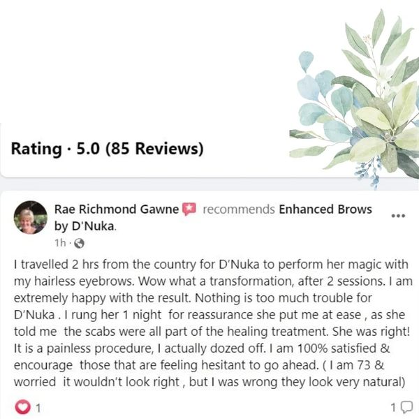 Honest Nano Brow testimonial from clients.