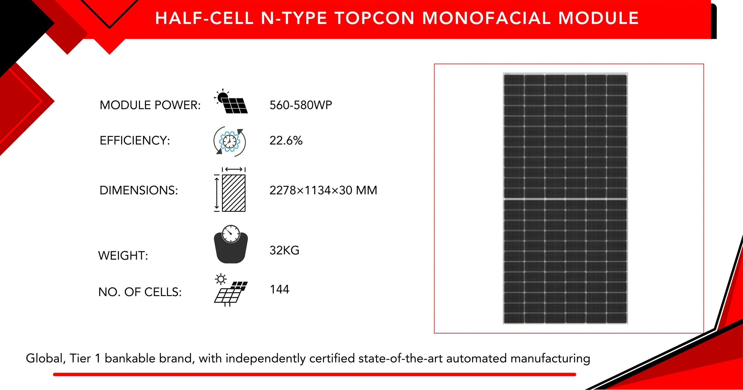 Half Cell N Type TopCon Monofacial Panel by Suntech Solar