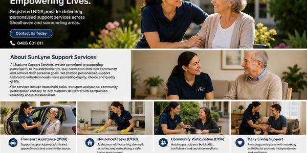 Support workers assist elderly clients with daily tasks and transport at SunLyne Support Services.