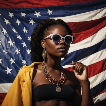 The image presents a powerful depiction of Black beauty, strength, and cultural.
