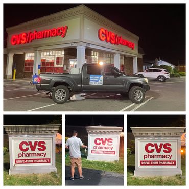 Before and after picture of commercial pressure washing job at CVS pharmacy.