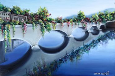   "Bridge of Flowers" | Oil & Acrylic on Canvas | 24x36" 