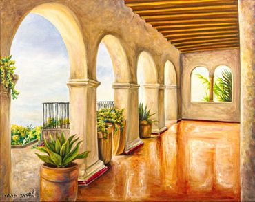 "Cashmere Corridors" painting of outdoor patio.