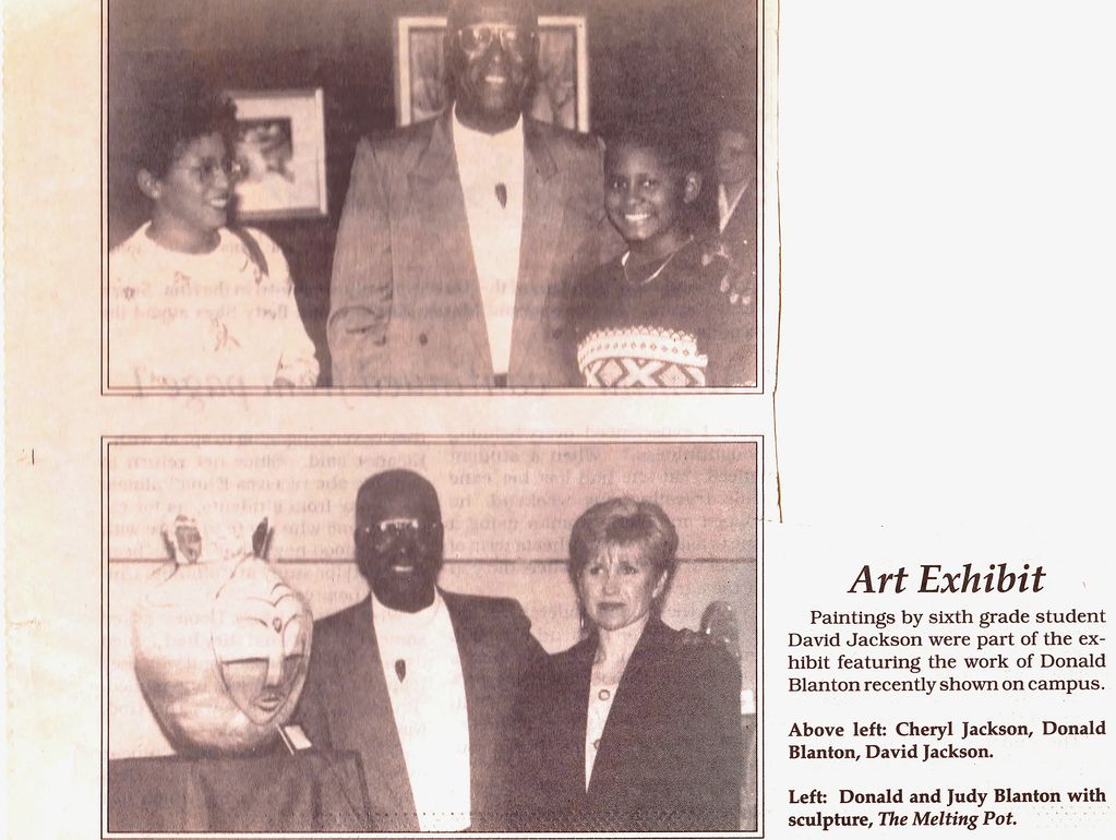article from 1996 newspaper featuring artist, David C Jackson with mother and artist, Donald Blanton