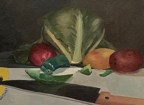 Foodie Art-Cabbage and Red Potatoes, 2022, Oil on canvas, 12x9 in/30.48x22.86 cm