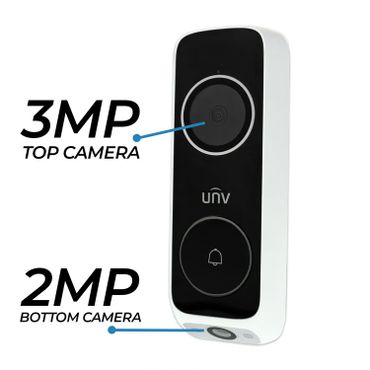 Doorbell with dual cameras: 3MP top and 2MP bottom.