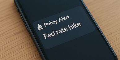 A focused visual of a smartphone showing a “Policy Alert” push notification.