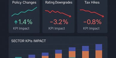 A dashboard showing how policy changes, rating downgrades, and tax hikes affect sector KPIs.