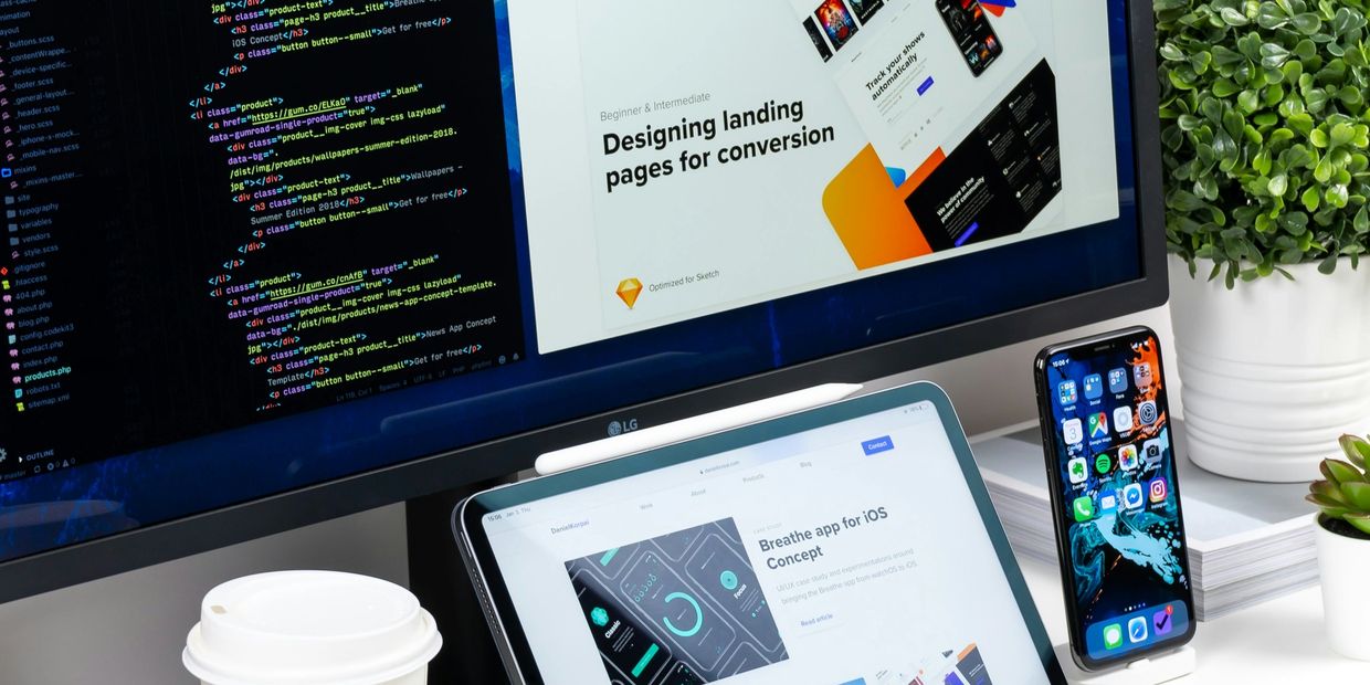 A person building a website on their desktop